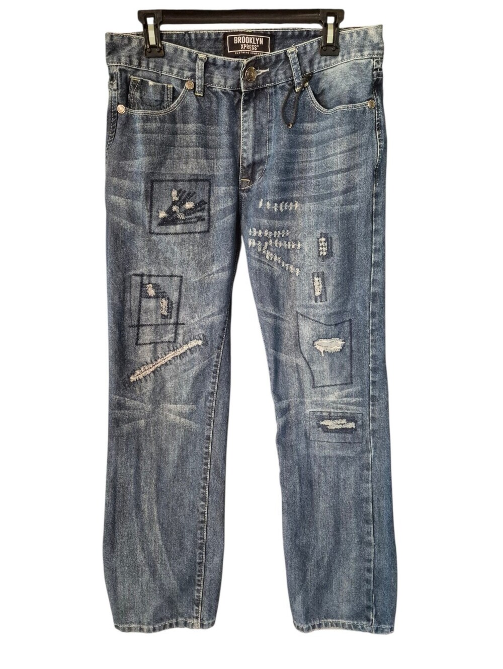 Brooklyn Express Artistically Distressed Mens Blue  Jeans- 32/30